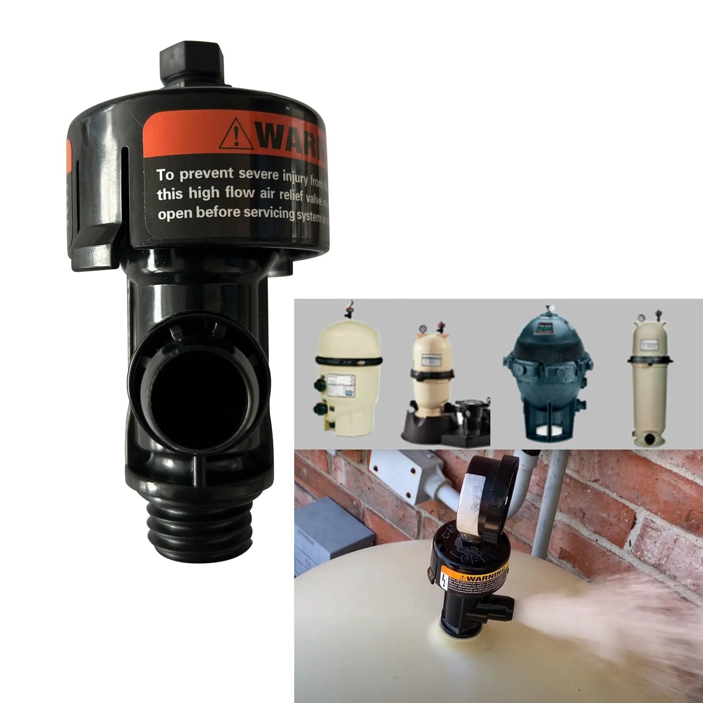 High Flow Air Relief Valve Replacement For Pool And Spa Filters Compatible With Warrior Easy Clean Above Ground FNS SMBW 2000 4000 Quad DE Pred And Clean And Clear Filtration Systems 190058 Pressure Gauge 1 Pack showing installation