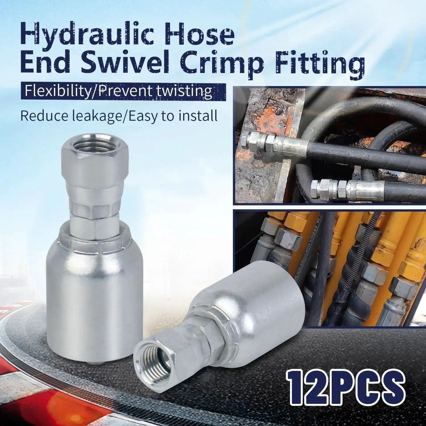 12-Pack 1/2 Inch Hydraulic Hose Fittings With 1/2 Inch JIC 37 Degree Female Swivel Crimp Ends for fluid power systems