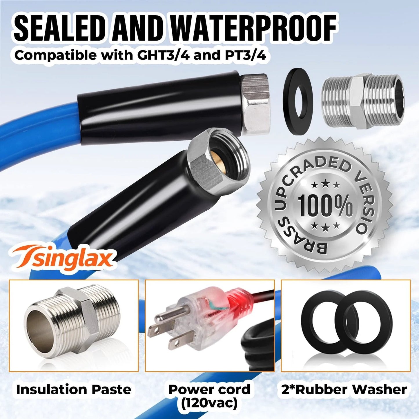 Heated Water Hose For RV And Outdoors 30ft With Minus Forty Five Degree Fahrenheit Freeze Protection Lead Free And BPA Free Drinking Water Safe Ideal For Campers Garden Livestock And Home Use With Smart Temperature Control, featuring connectors and accessories