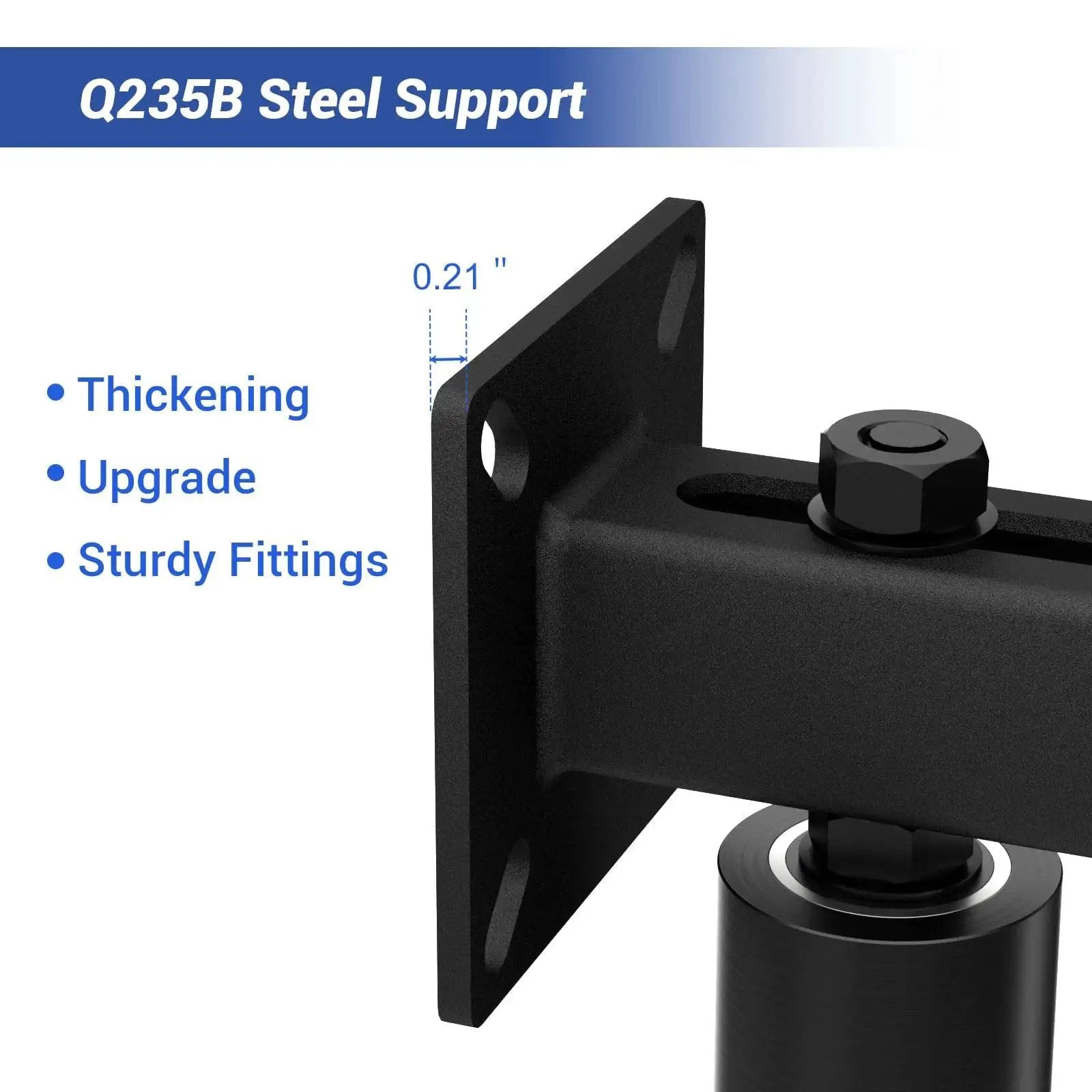 Close-up of Q235B steel support for Adjustable Slide Gate Guide Roller For Heavy Duty Sliding Gates with nylon wheel and bracket.