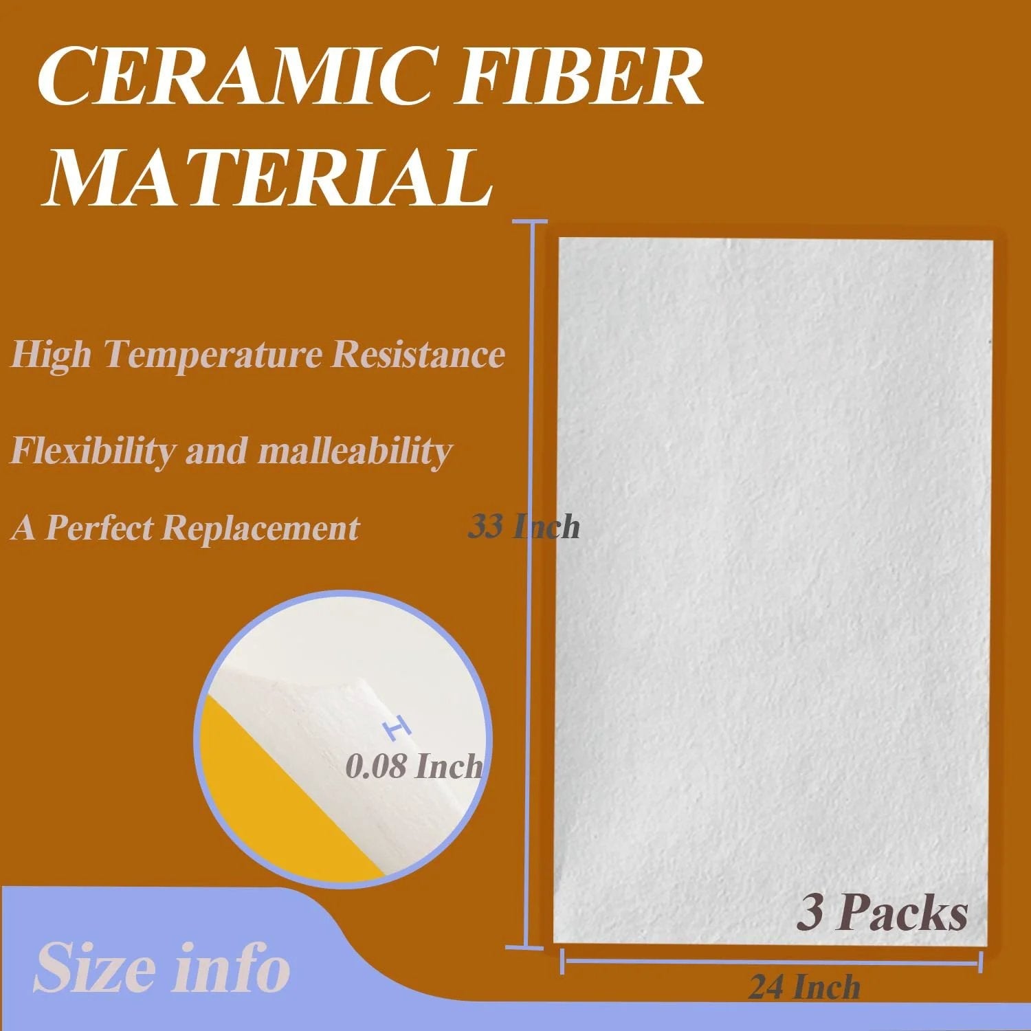 Ceramic Fiber Paper For Kilns And Furnaces, 24 X 33 X 0.08 In White, 3 Pack, High Temp Insulation Gasket Or Liner, product packaging view