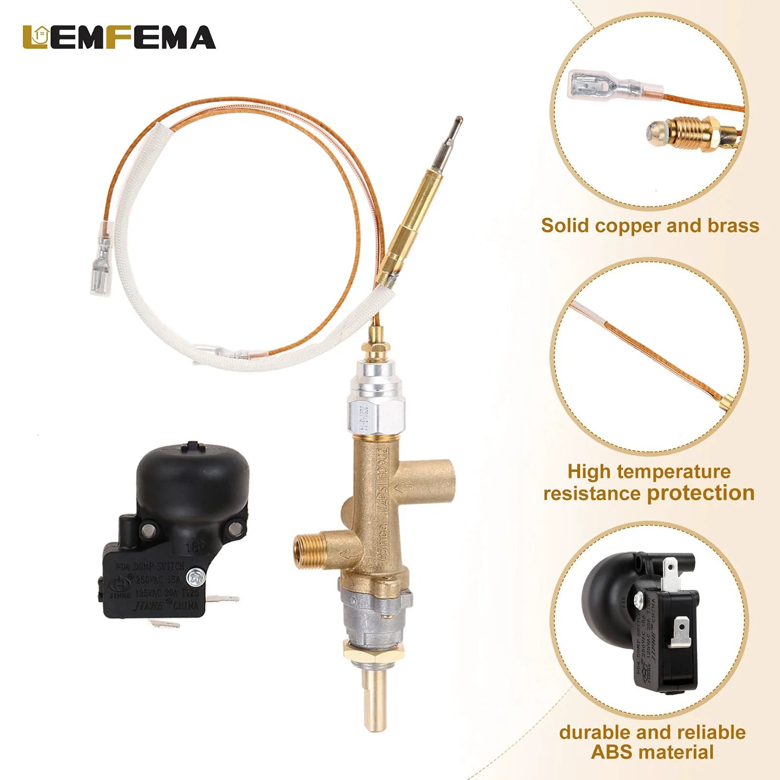 Propane Patio Heater Repair Kit With Thermocouple Sensor And Dump Switch Controls Safety Kit Main Control Valve With Pilot Port Replacement Parts For Low Pressure Heaters Easy Install And Durable Performance, showing valve and components.