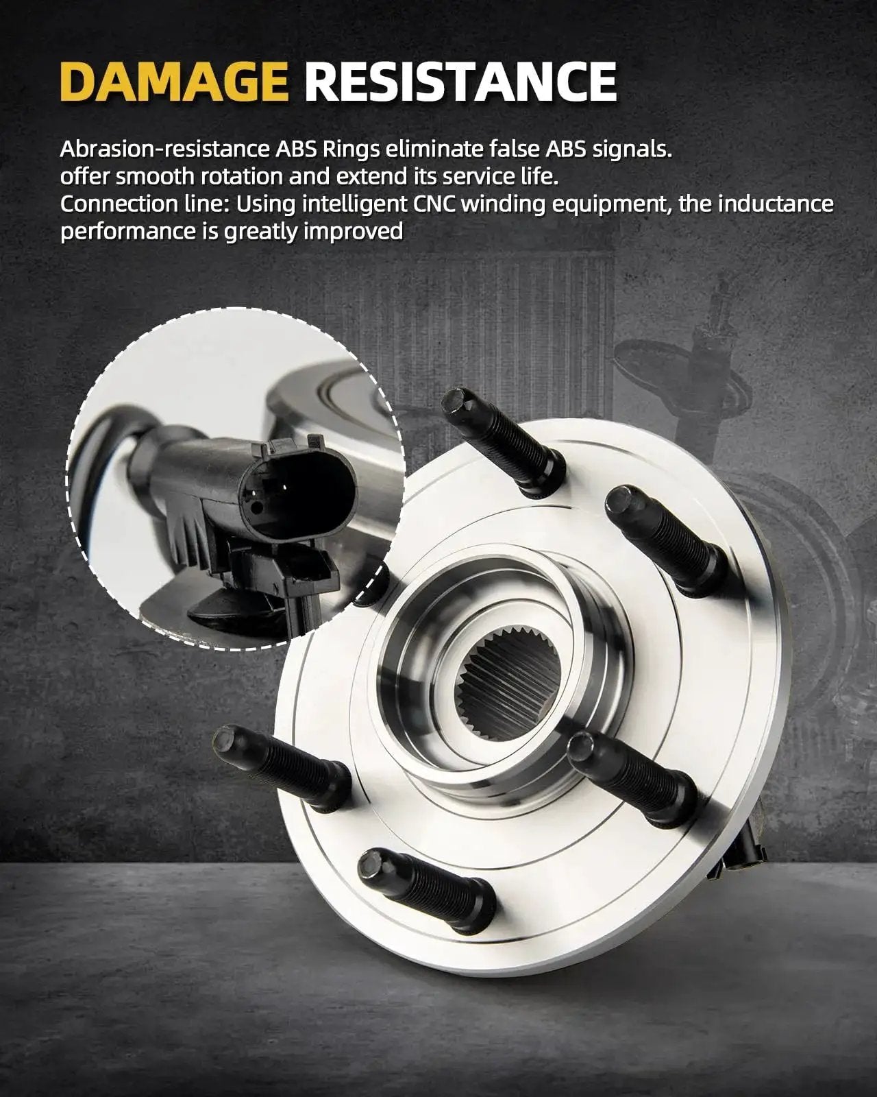 Front Wheel Hub Bearing For Chevy Trailblazer GMC Envoy And Family SUVs 2002 To 2009 Includes Envoy XL XUV Rainier Bravada SSR Isuzu Ascender Saab 9 7x With 6 Lug Design And ABS Compatible Part Number 513188 Ready To Drop In with connector detail