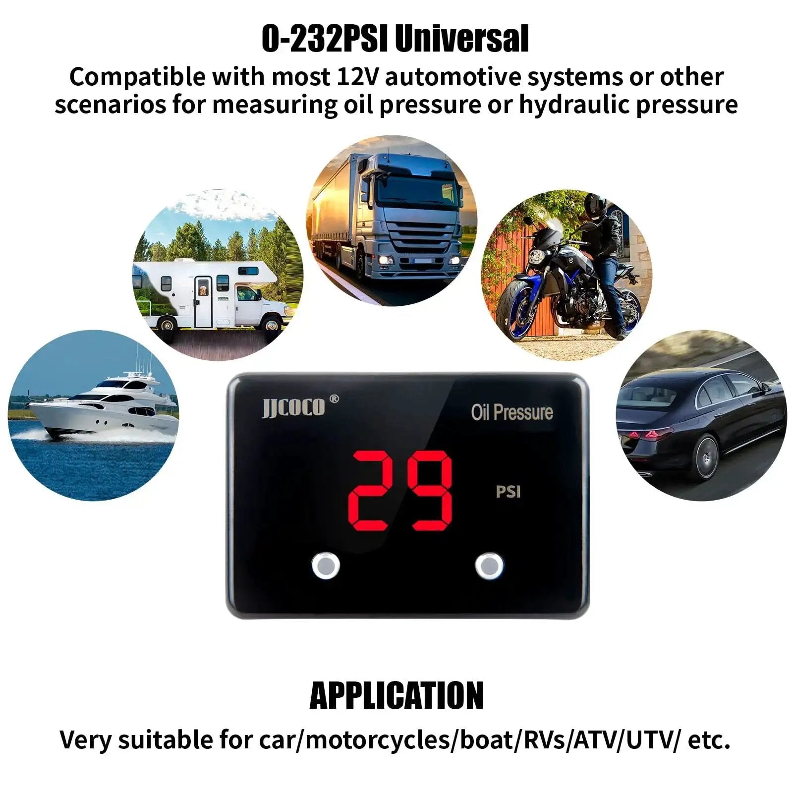 Oil Pressure Gauge Kit With LED Digital Display For 12V Cars And Trucks 0 To 232 PSI High Accuracy Oil Pressure Sensor with vehicle icons