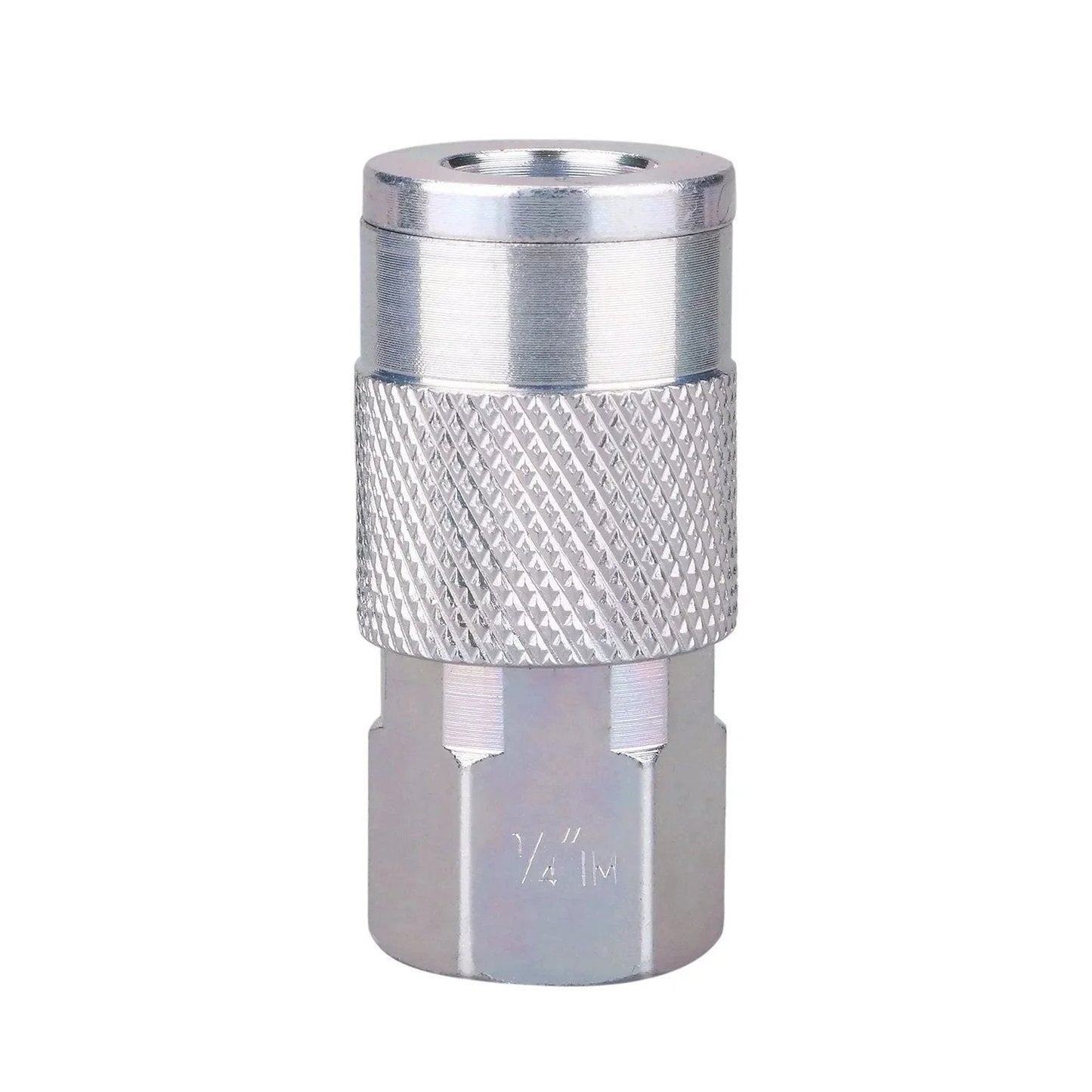 Front view of stainless steel I/M Type 1/4 Inch NPT Quick Connect Air Coupler from 14 Pieces Air Tool Fittings Set, 300 PSI Max.