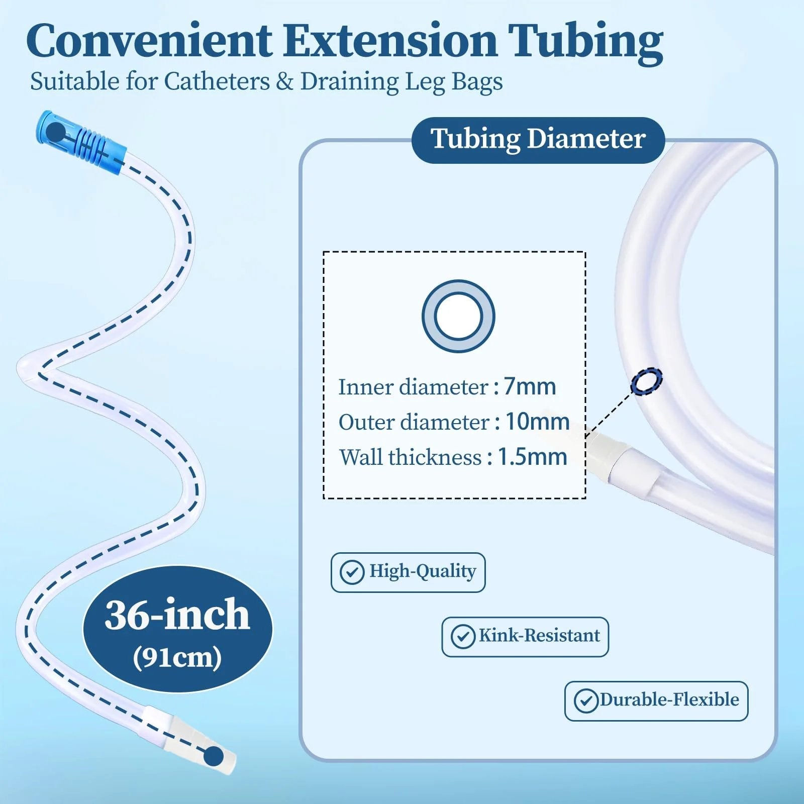 Diagram of 36 Inch Catheter Extension Tubing For Urinary Drainage Bags Extra Long Flexible Drain Tube Connector specifications.