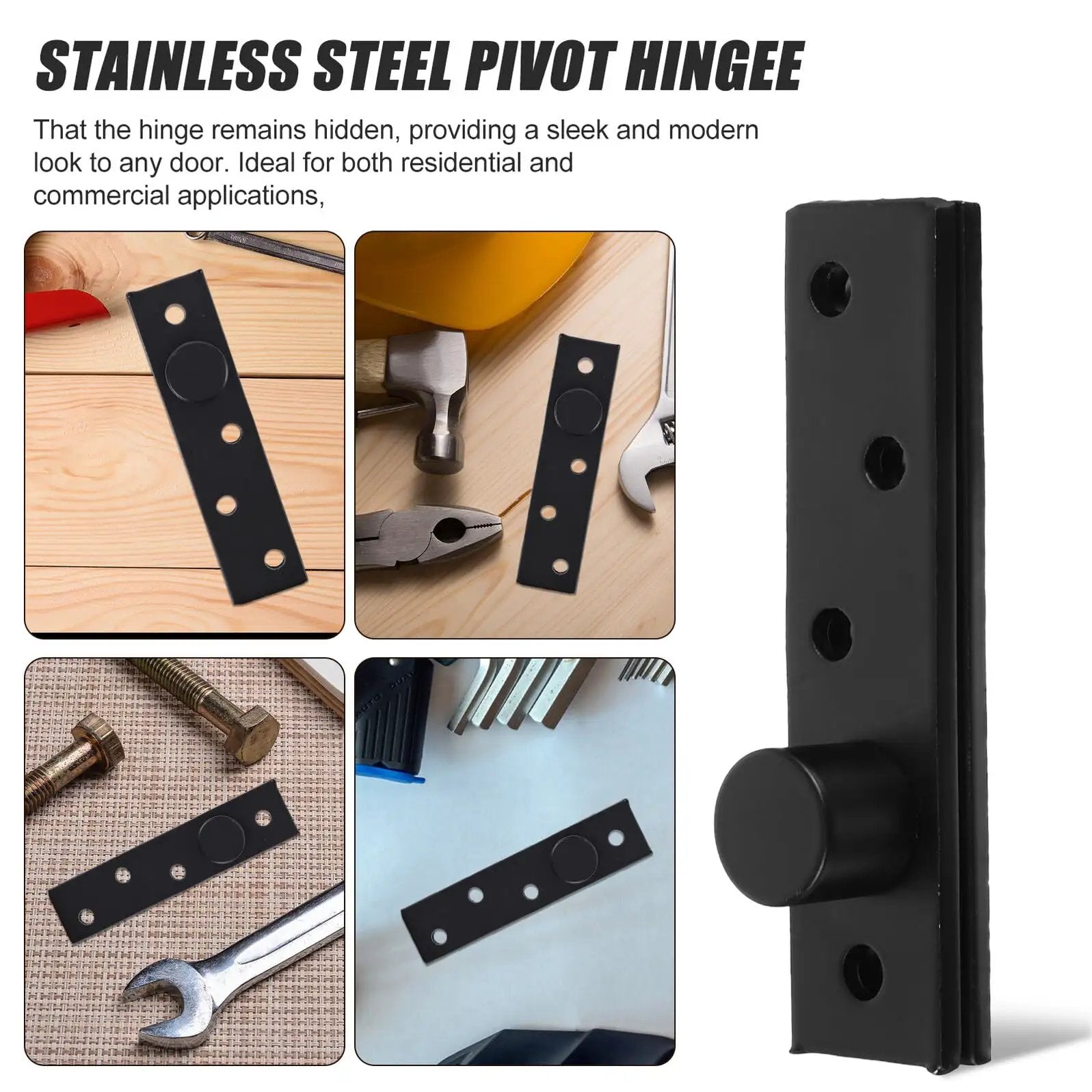 Heavy Duty Stainless Steel Pivot Hinge For Wood Doors And Narrow Openings With Hidden Central Pivot, Matte Black Finish