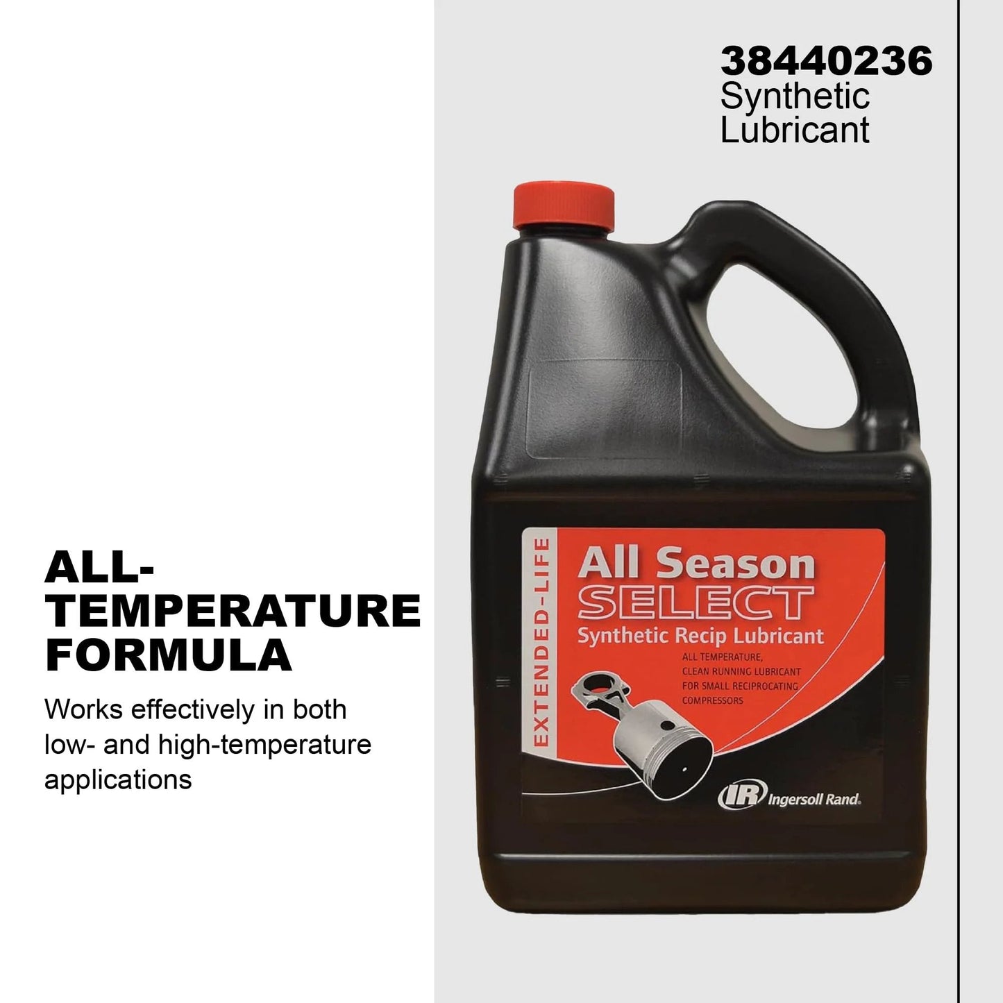 Product image of All Season Select Synthetic Lubricant For Reciprocating Air Compressors, OEM Grade Oil, 5L Bottle By Ingersoll Rand.
