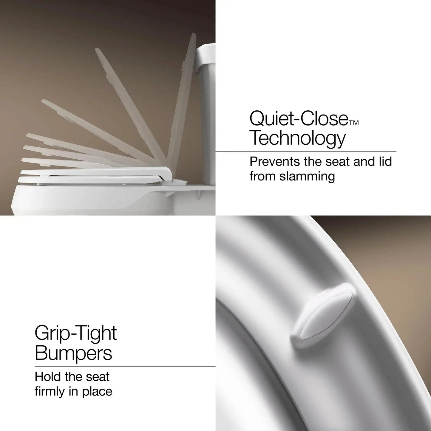 Close-up of Cachet ReadyLatch Elongated Toilet Seat With Soft Close Lid And Easy Install showing Quiet-Close and bumpers