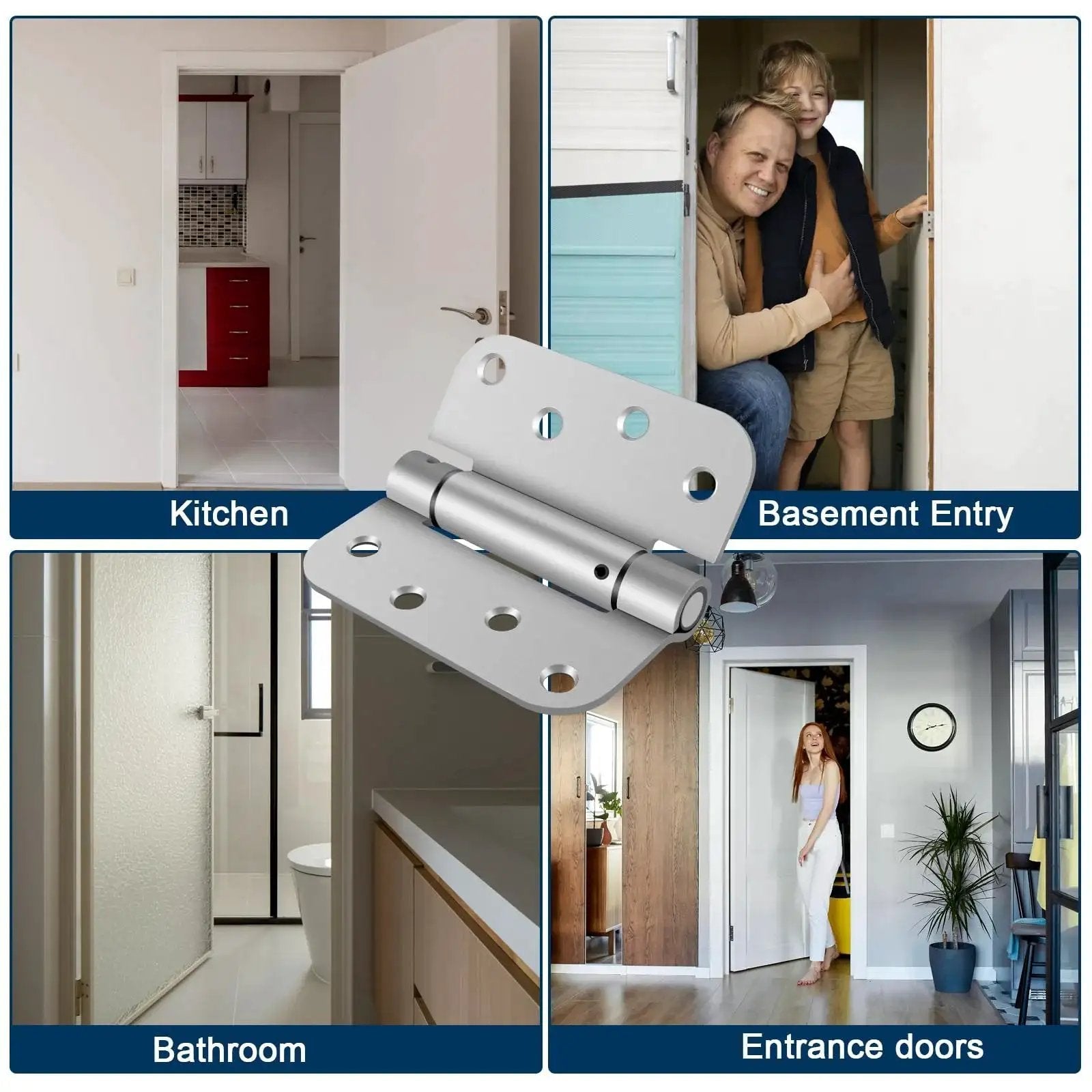 4 Inch Self Closing Door Hinges Spring Loaded Adjustable Tension For Garage Front And Back Doors Brushed Nickel UL Listed