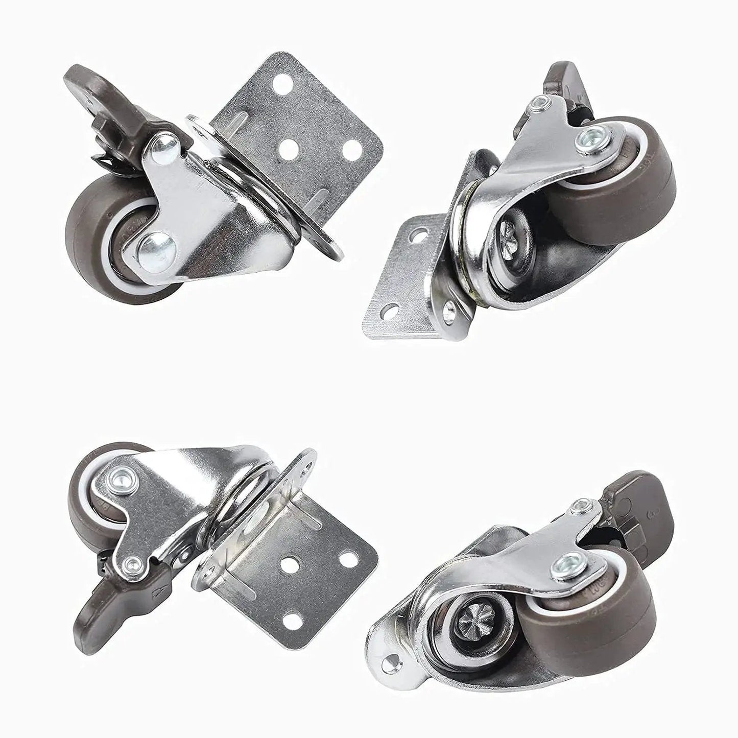1 Inch Swivel Plate Casters With Brake, L Bracket Side Mount, TPR Rubber Quiet Mute Casters for Furniture Replacement, Set of 4