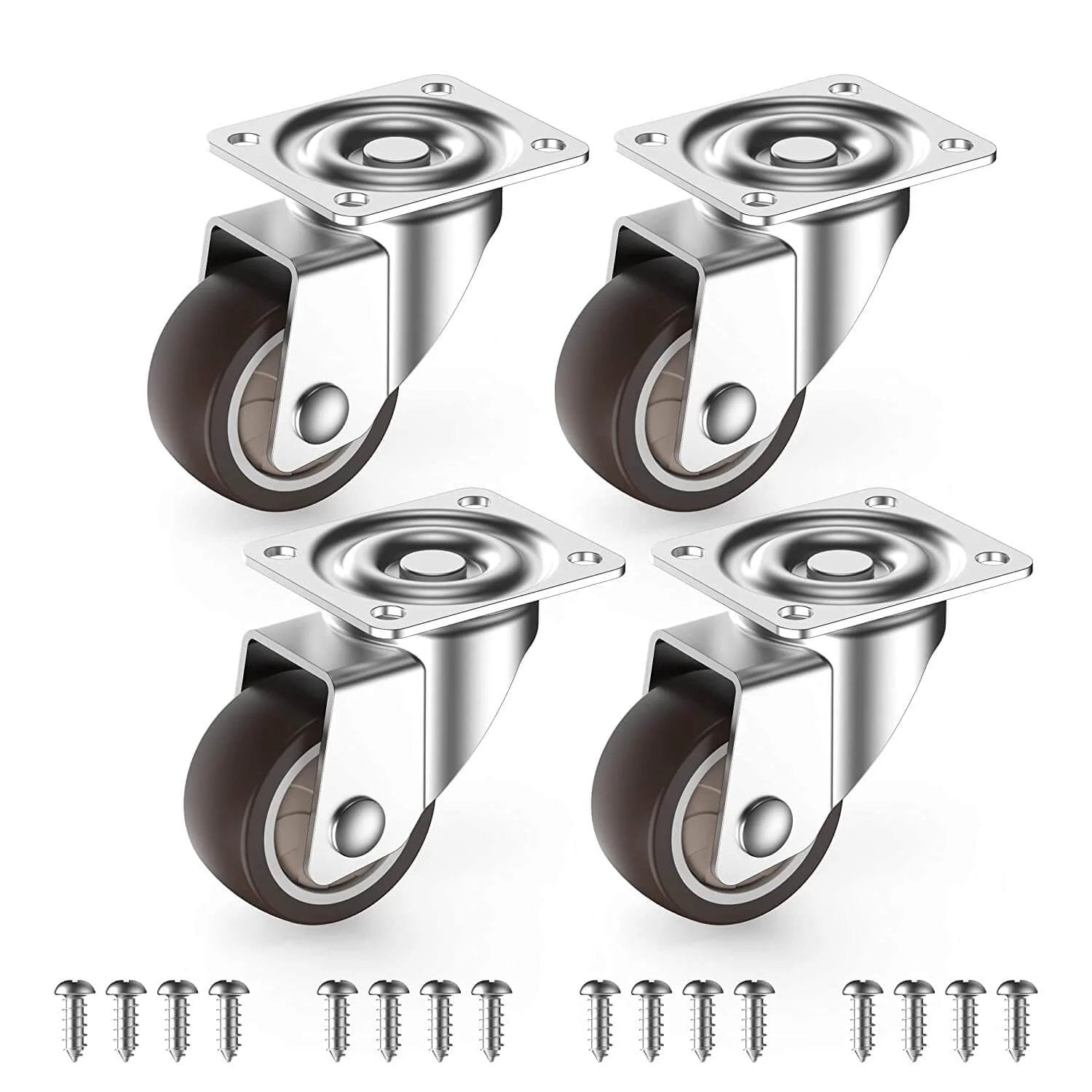1" Small Caster Wheels for Furniture - Low Profile Casters Set of 4, Total Capacity 90 lbs, Perfect for Nightstand, Side Table, and Small Projects (No Brake)
