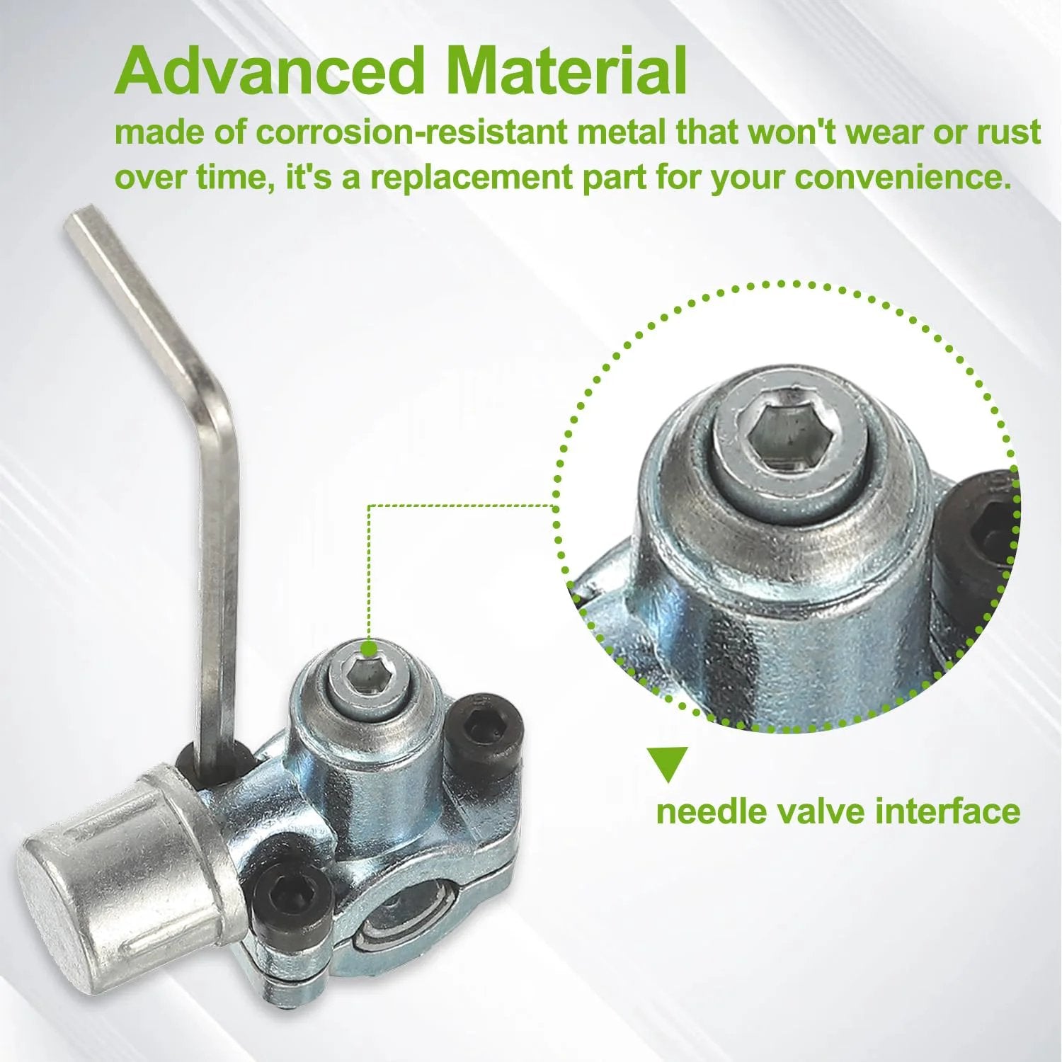 Piercing Valve Kit For Refrigerator Tap BPV-31 with zinc alloy, showing needle valve interface and hex wrench, corrosion-resistant.
