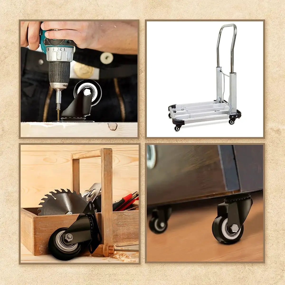 Swivel Caster Wheels Set Rubber Base With Top Plate Bearing Heavy Duty Pack Of 4 Black Non Brake 1.5 Inch Casters for Toolbox Carts Cabinets