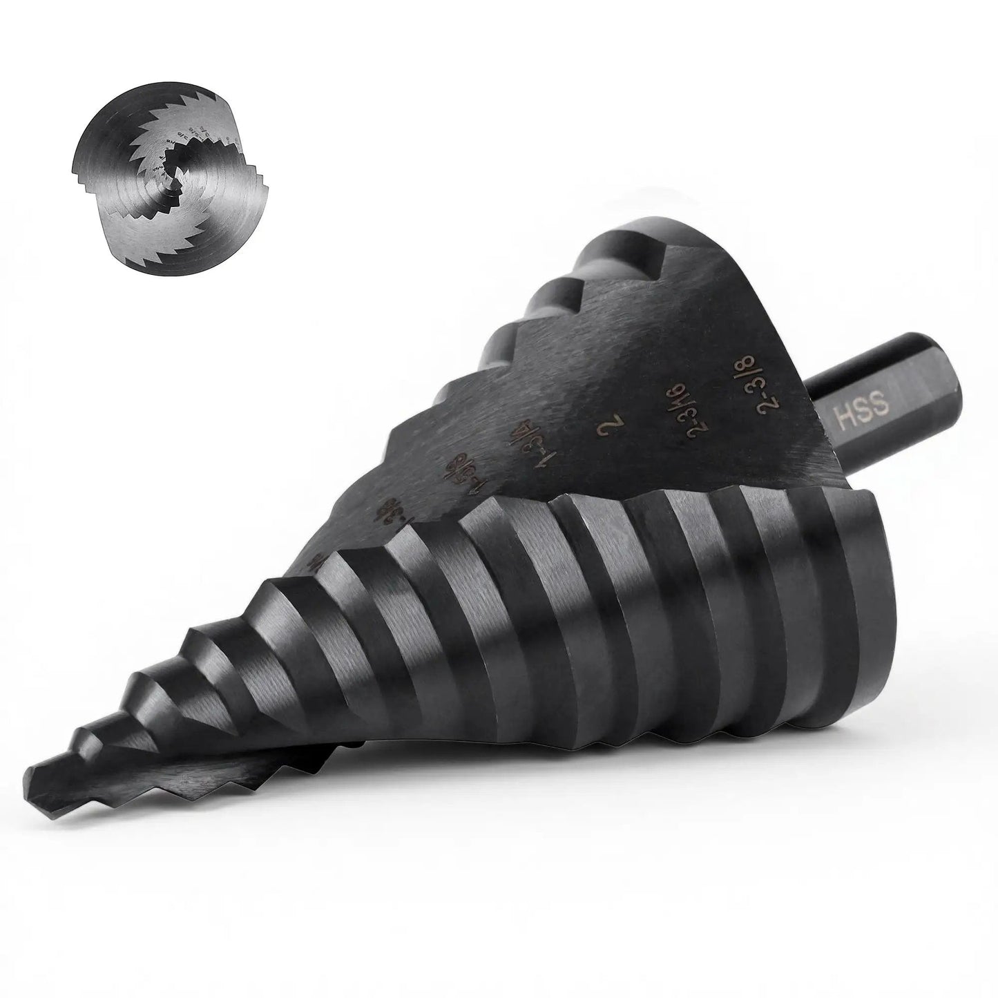 Jumbo Two And Three Eighths Inches Step Drill Bit Set for Metal By Lichamp Unibit With Spiral Grooved Design 12 Size Range