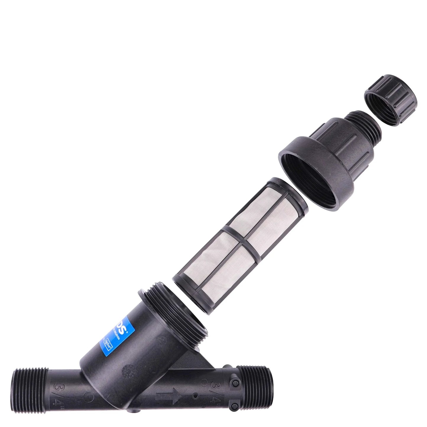 Pressure Regulating Y Filter For Drip Irrigation Systems 3/4 Inch MPT To 3/4 Inch MPT, 0.2 To 5 GPM Flow Range, 30 PSI, 200 Mesh, Black, NDS PRYF 30