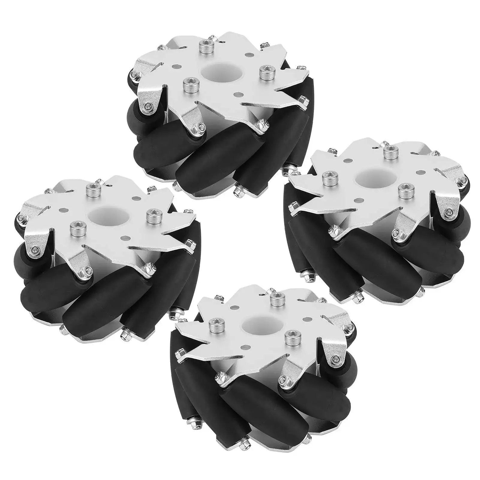 Heavy Duty Four 100mm Mecanum Wheel Set For Robots And RC Cars With Durable Steel Wheels And Aluminum Alloy Rollers