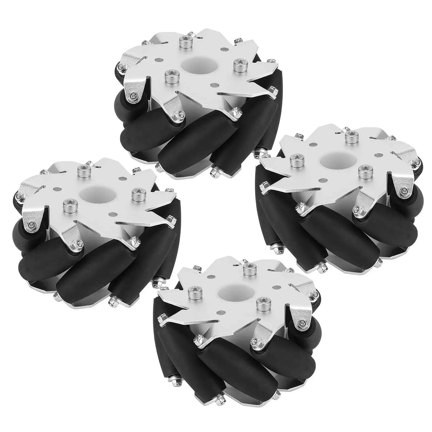 4 Pack 100mm Steel Mecanum Wheels Set For Omni Directional Robot Car With Nine Rubber Rollers And Aluminum Alloy Chassis High Load