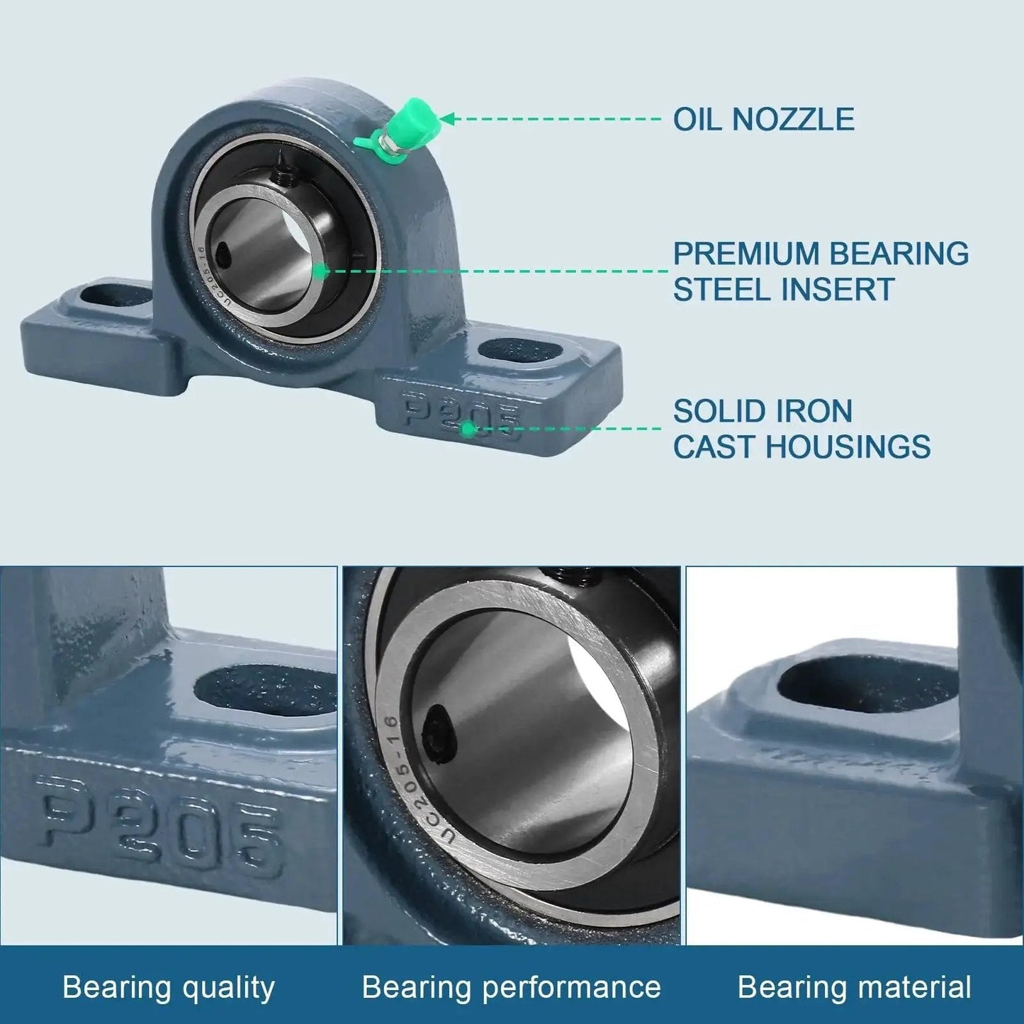 Heavy Duty Pillow Block Bearing Set 4 Pack UCP205-16 1 Inch Self Aligning Ball Bearing With Cast Iron Housing detail view