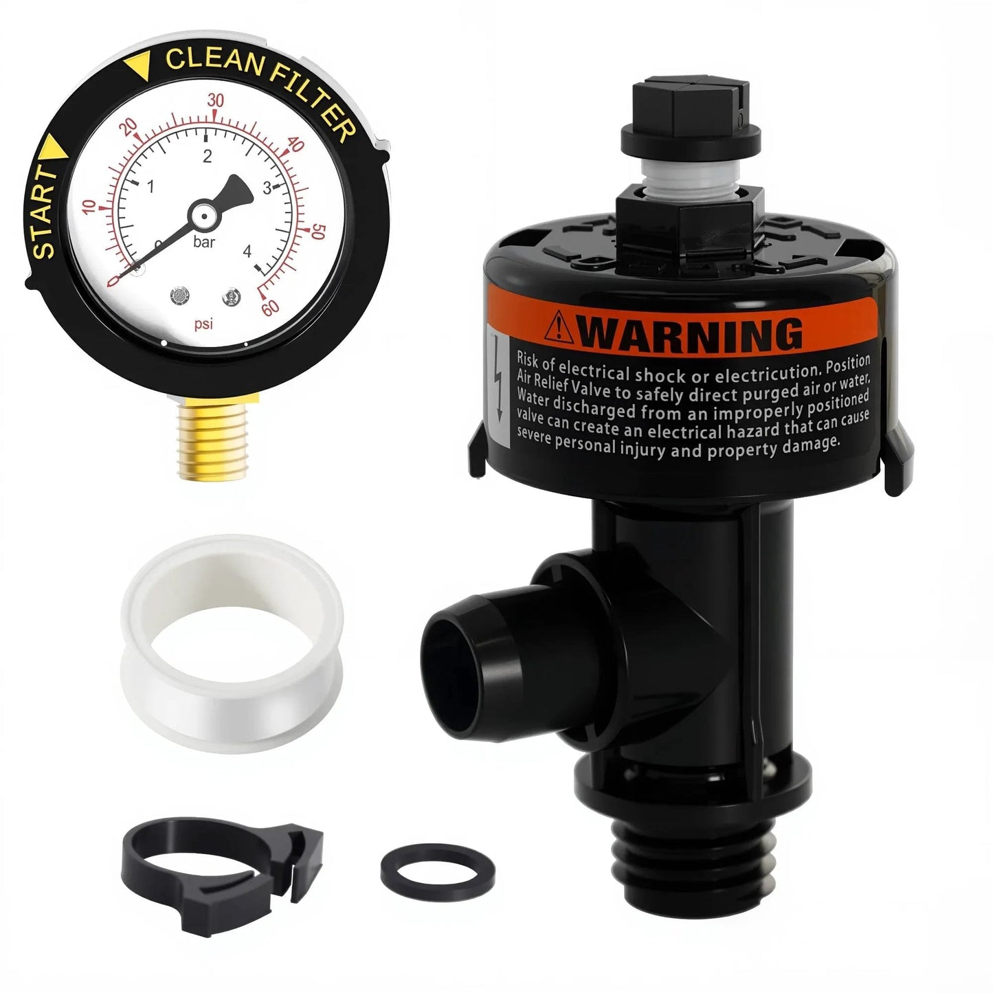 Easy Install Replacement Air Relief Valve 98209800 For Pentair FNS Plus SMBW 2000 4000 Series Pool Filters Including Clean And Clear CCP100 CCP320 CCP420 CCP520 Quad DE 60 80 100 Predator Compatible With 190058 Gauge kit components
