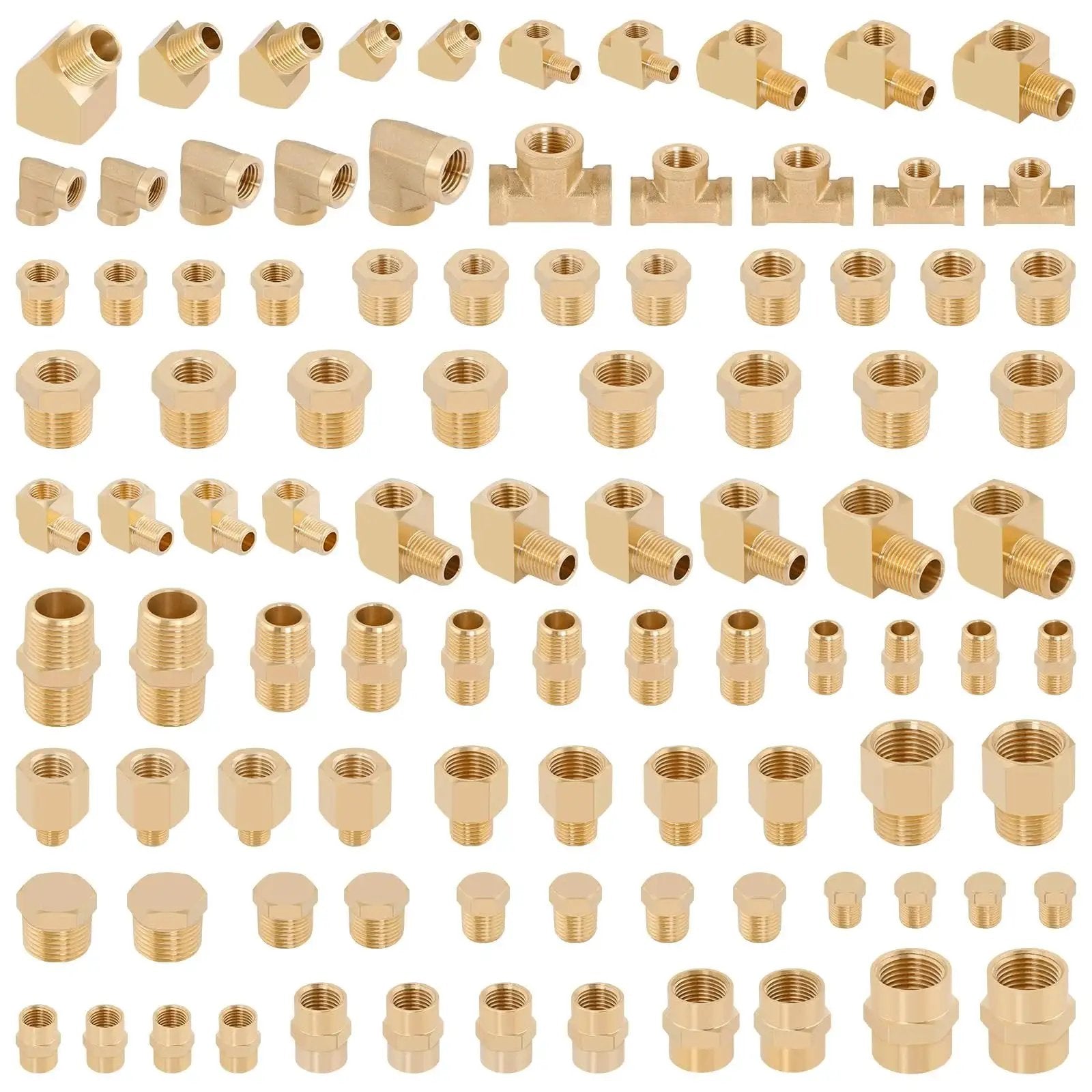 All In One Brass Pipe Fittings Kit With 96 Piece Set For DIY Plumbing Projects Featuring NPT Adapters Reducers Hex Bushings Nipples