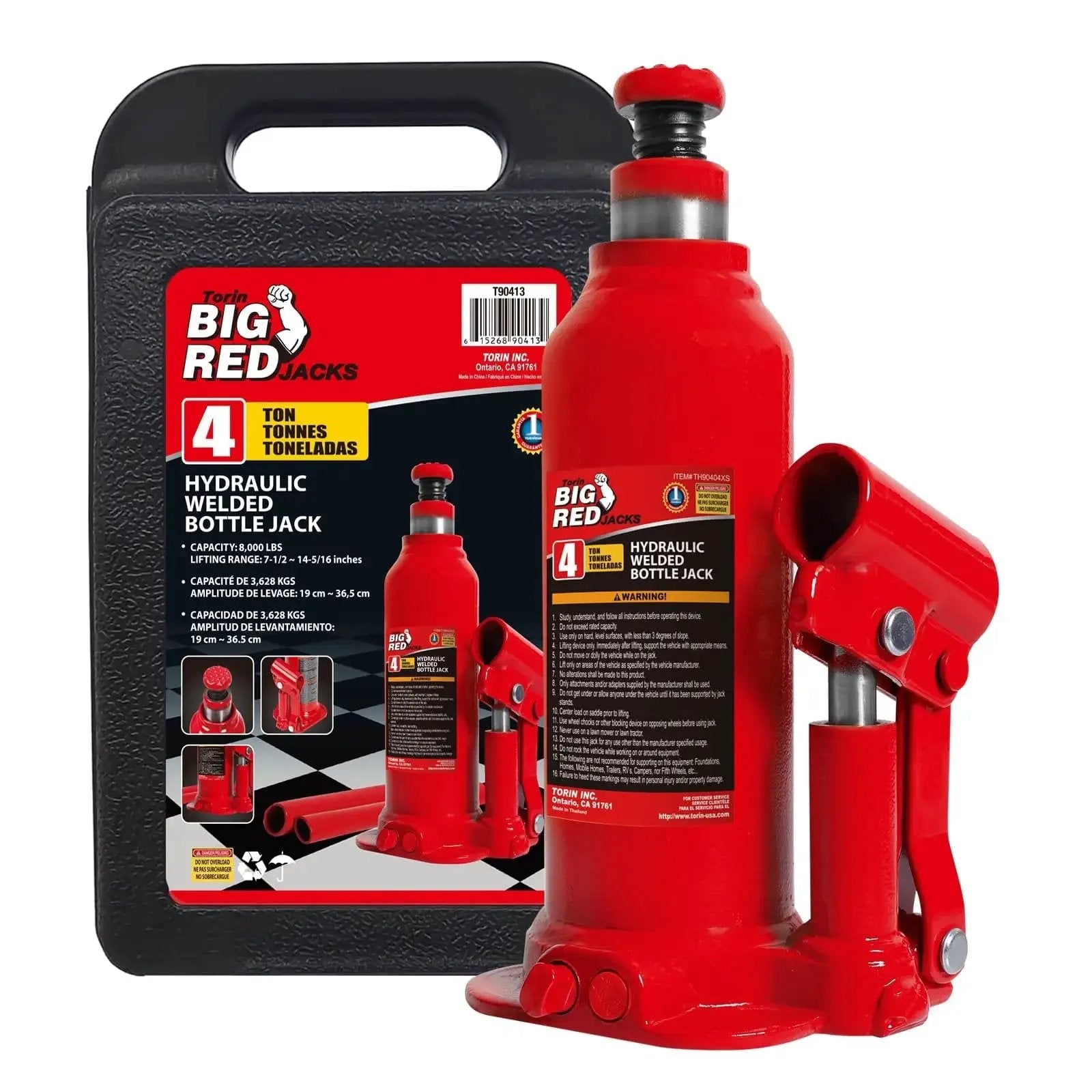 Big Red Hydraulic Bottle Jack With Carrying Case 4 Ton Capacity 8000 Lbs, showing the jack and its carrying case