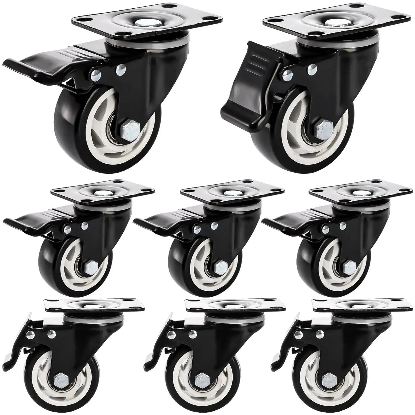 8 Pack 3 Inch Caster Wheels With Safety Brake Heavy Duty Swivel Plate Casters 360 Degree Rotating No Noise Wheel