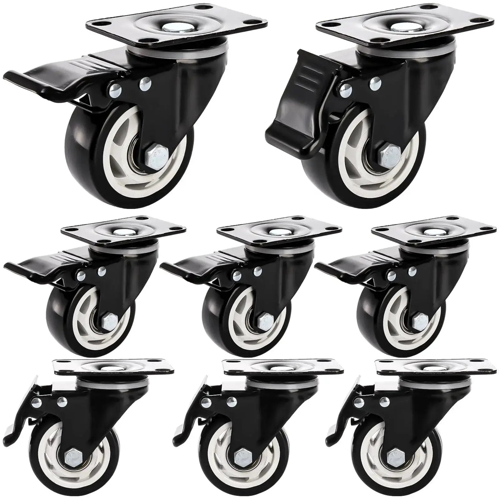 8 Pack 3 Inch Caster Wheels With Safety Brake Heavy Duty Swivel Plate Casters 360 Degree Rotating No Noise Wheel