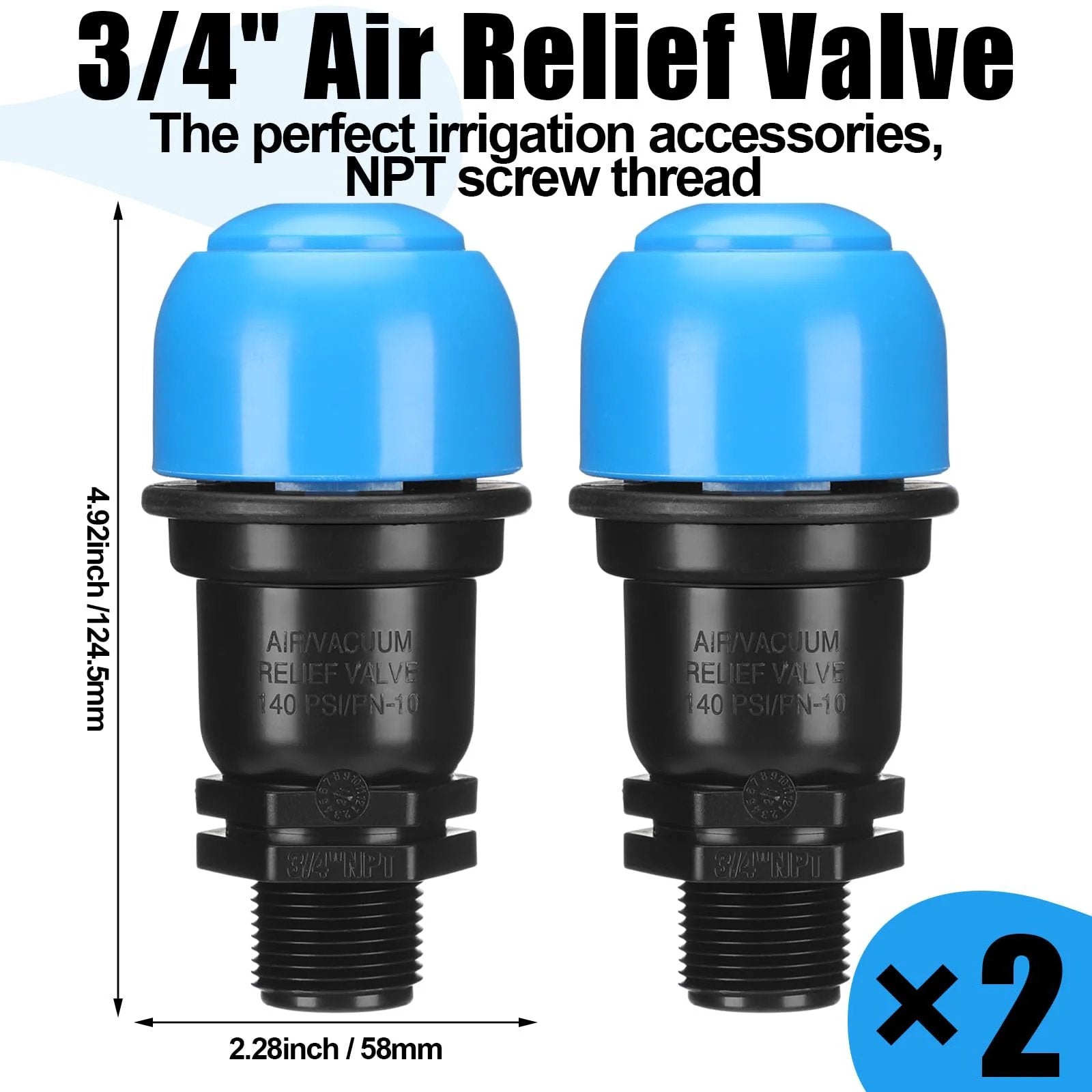 2 Pack Three Quarter Inch Air Release Valve For Drip Irrigation Systems With Automatic Air And Vacuum Release