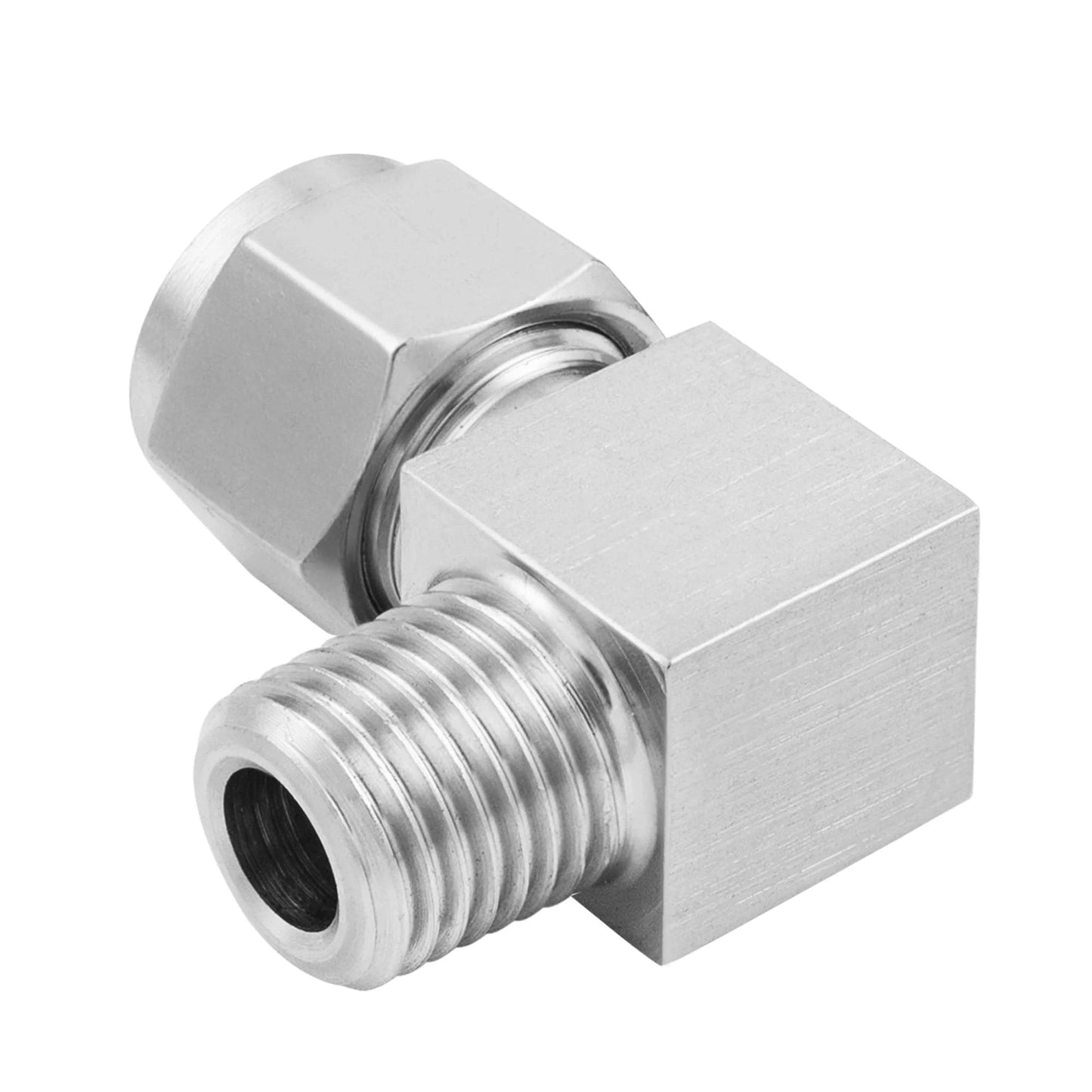 Stainless Steel 304 Compression Tube Fitting 90 Degree Male Elbow With Double Ferrules For Three Eighths Inch Tube To Three Eighths Inch NPT Male