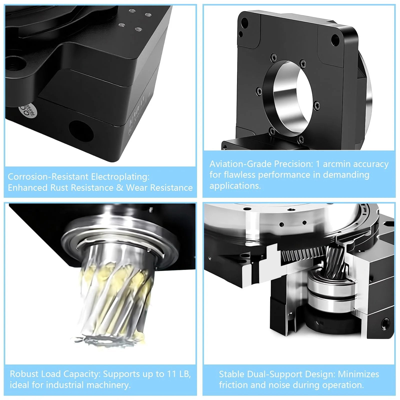 Top Notch Hollow Rotary Platform Positioner Actuator With 360 Degree Indexing Table Ultra Accurate To One Arc Minute Integrated Photoelectric Sensor Ten To One Gear Ratio CNC Ready NEMA34 Stepper Or 80mm Servo Motor Compatible.