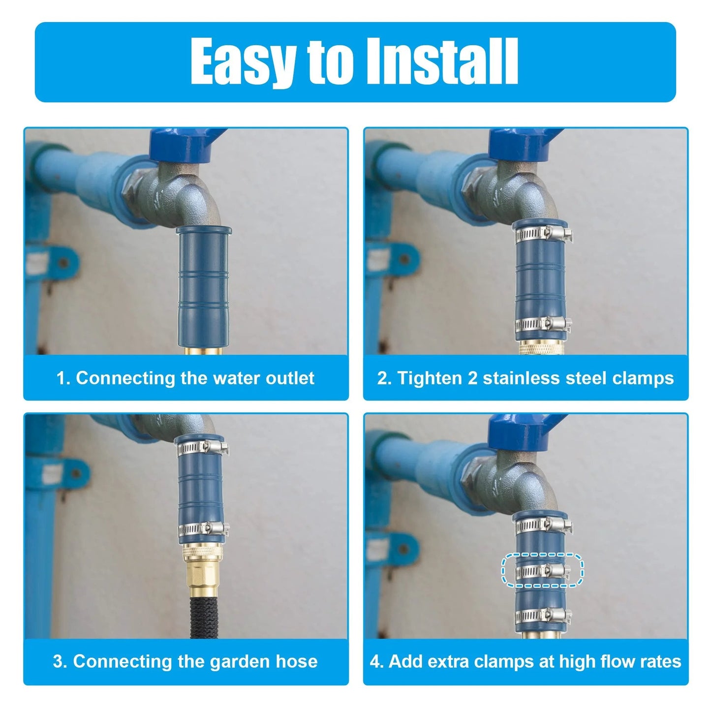 Installation steps for Universal Faucet Hose Adapter With Three Quarter Inch Brass Threaded End And Flexible Silicone Sleeve