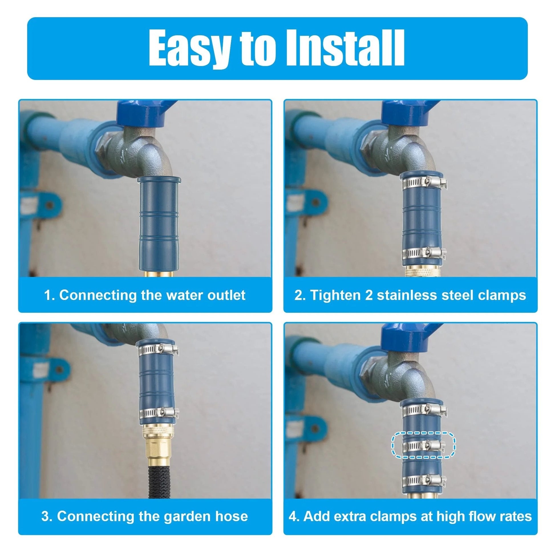 Installation steps for Universal Faucet Hose Adapter With Three Quarter Inch Brass Threaded End And Flexible Silicone Sleeve