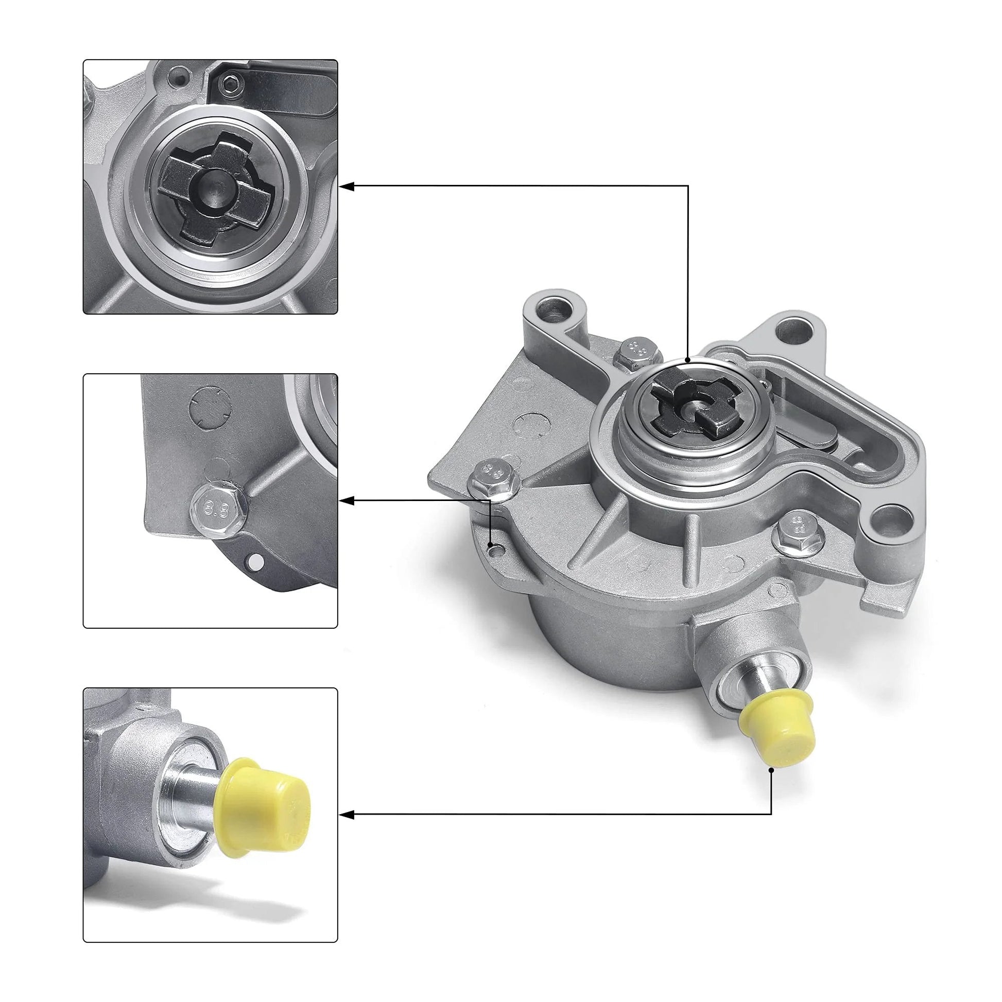 Brake Vacuum Pump 038145101B OE Replacement For 1999 To 2004 VW 1 9L TDI ALH SOHC Diesel Engine close-up view with CNC housing