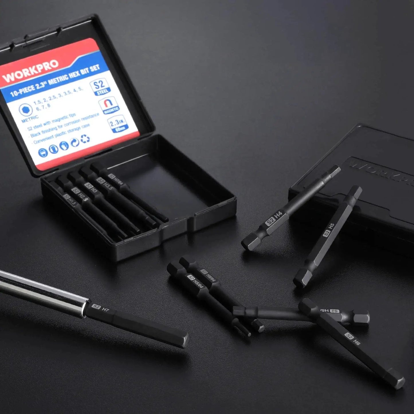 20 Piece Hex Head Allen Wrench Drill Bit Set With Magnetic S2 Steel CNC Machined Bits Metric And SAE Hex Bits One Quarter Inch Square Shank 2.3 Inch Long Driver Bits Includes Storage Box