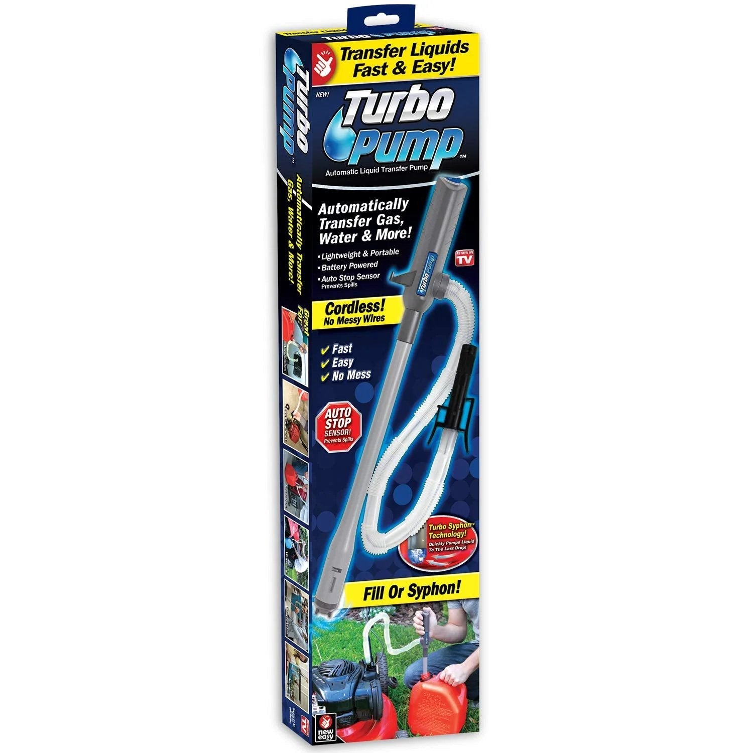Turbo Pump Automatic Liquid Transfer Pump Cordless With Three Foot Hose Auto Stop Sensor Turbo Siphon Technology box