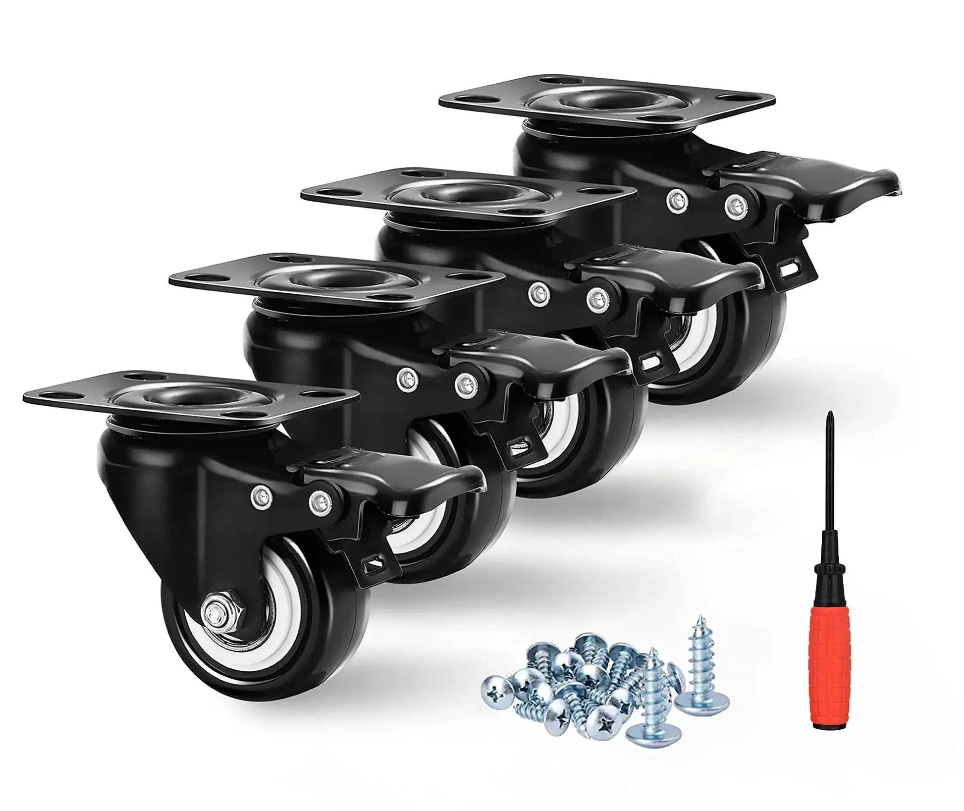 2 Inch Caster Wheels Set Of 4 With 360 Degree Swivel And Brakes, lockable bearing plate, screws included
