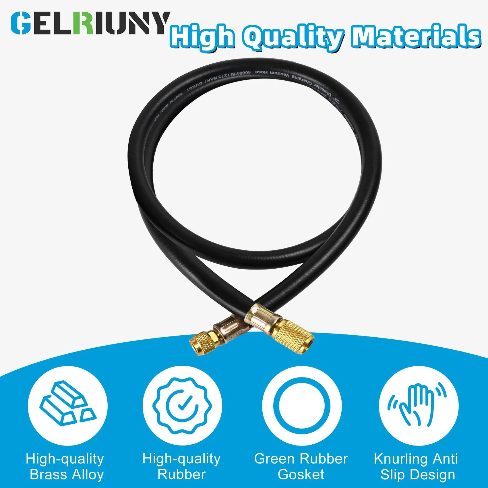Upgraded Heavy Duty Vacuum Charging Hose Three Eighths To One Quarter Inch Fittings Five Feet Long 800 PSI Working Pressure 4000 PSI Burst Pressure Compatible With Most Refrigeration And Air Conditioning Equipment