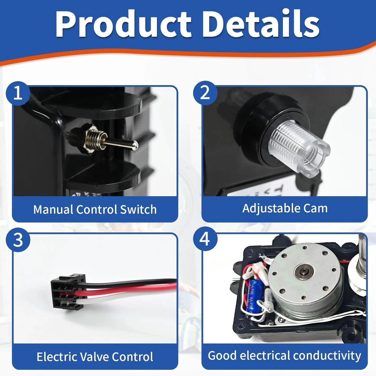 Universal 24 Volt Pool Valve Actuator Replacement details: manual control switch, adjustable cam, electric valve control.