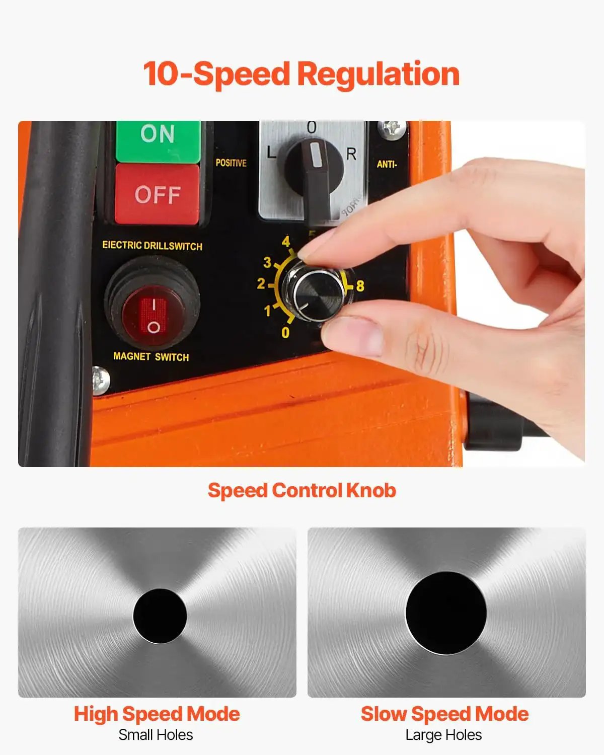 Close-up of the speed control knob on the Heavy Duty Magnetic Drill Press With 1450W Motor, 0-800 RPM, 2 In Boring Capacity