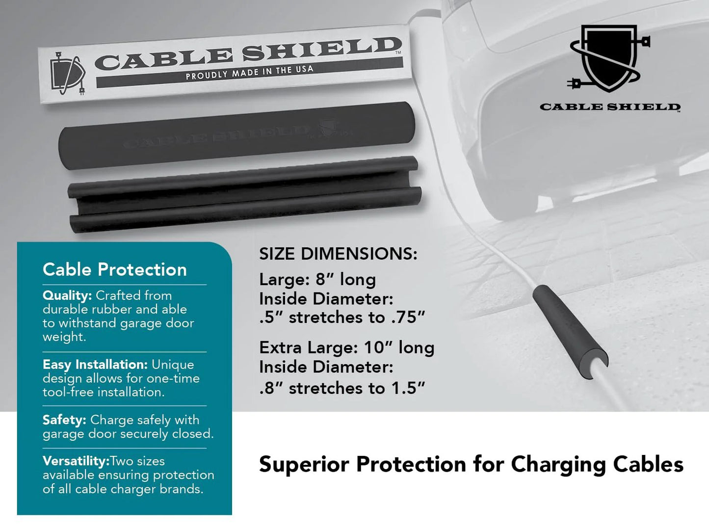 Durable EV Cable Protector For Garage Pass Through 0.5 Inch ID Large, Tool-Free Install Shields Your Charging Cable From Doors
