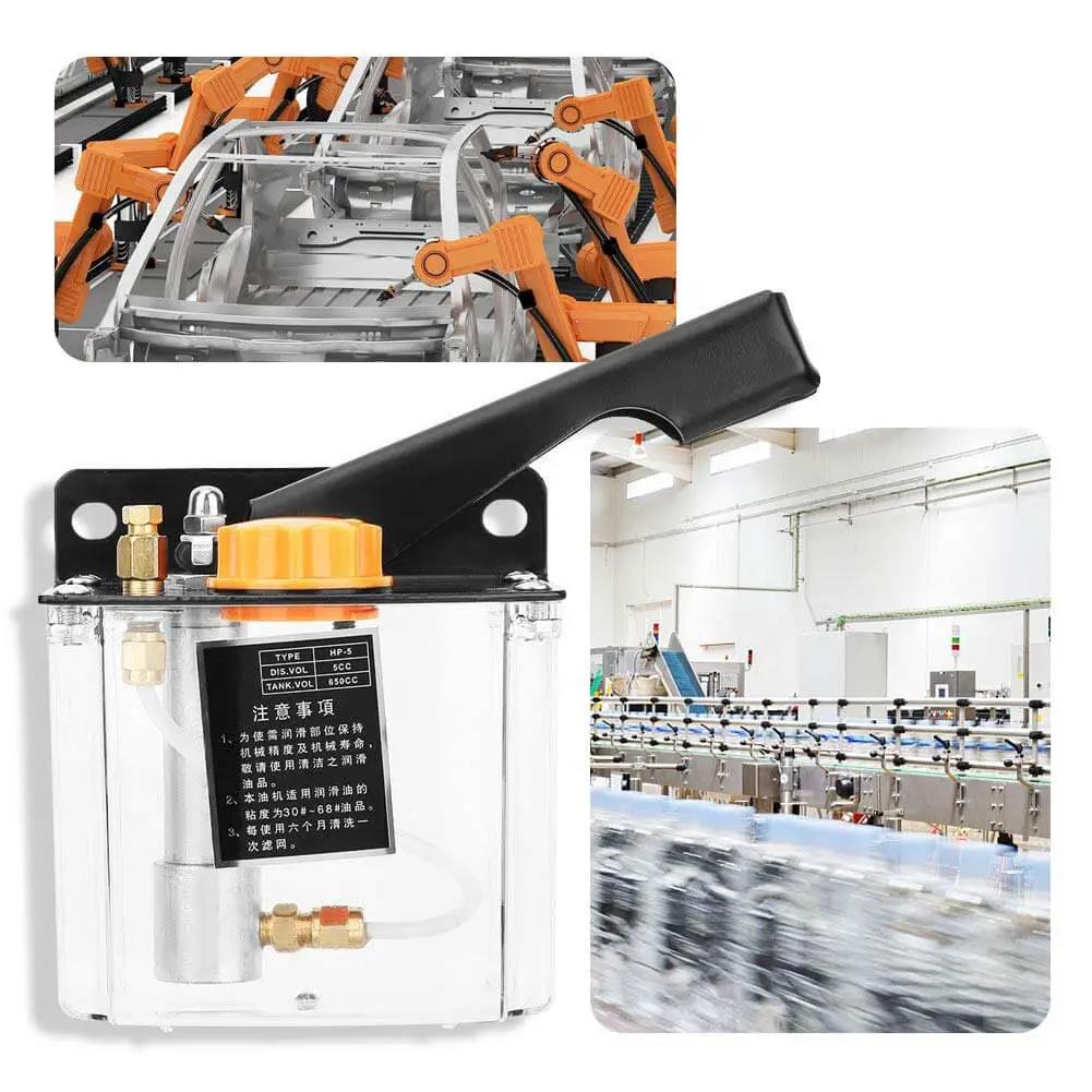 Right Hand Operated Manual Lubricating Pump 650cc for CNC machine tools and machining centers with easy push operation, front view