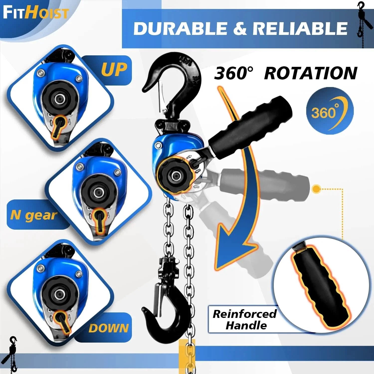 Mini Chain Hoist Quarter Ton Lift Capacity 550 Lbs With 10 Ft Lift Alloy Steel G80 Chain And Two Heavy Duty Hooks Manual Lever Hoist