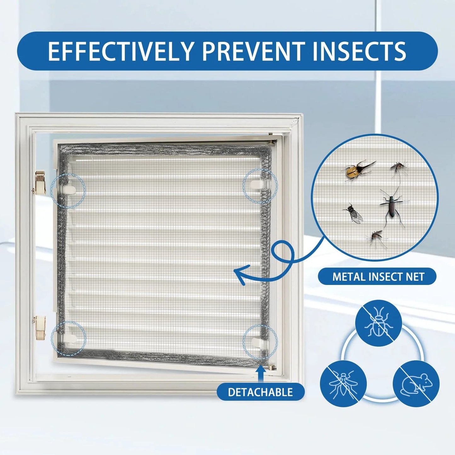 Camouflaged 13.5 By 13.5 Inch Access Panel For Drywall With Push Button Switch And Vent Aluminum Alloy White Finish 12 By 12 Inch Opening Hidden Storage And Easy Utility Access With Slick Ventilation showing detachable insect net.
