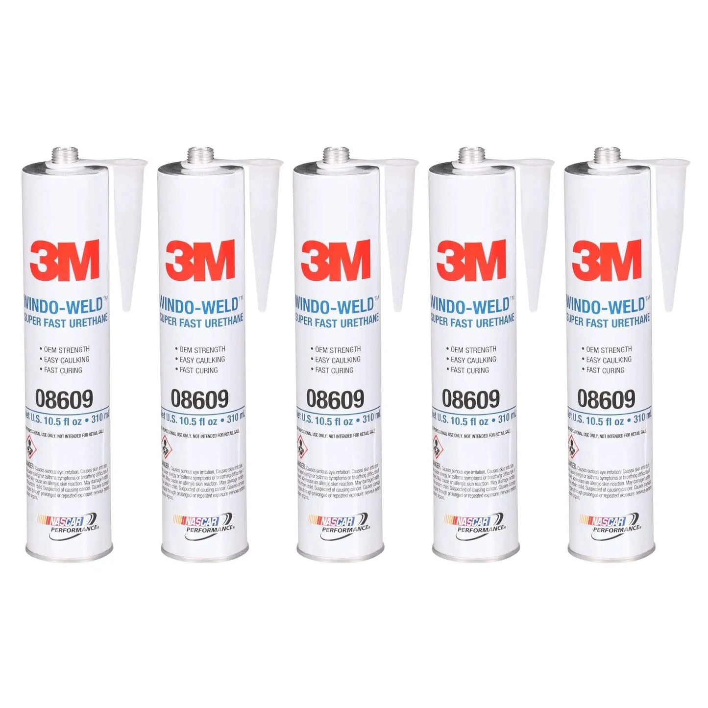 Five-pack of Window-Weld Super Fast Urethane Black Cartridge 10.5 fl oz (311 mL), displayed in a row.