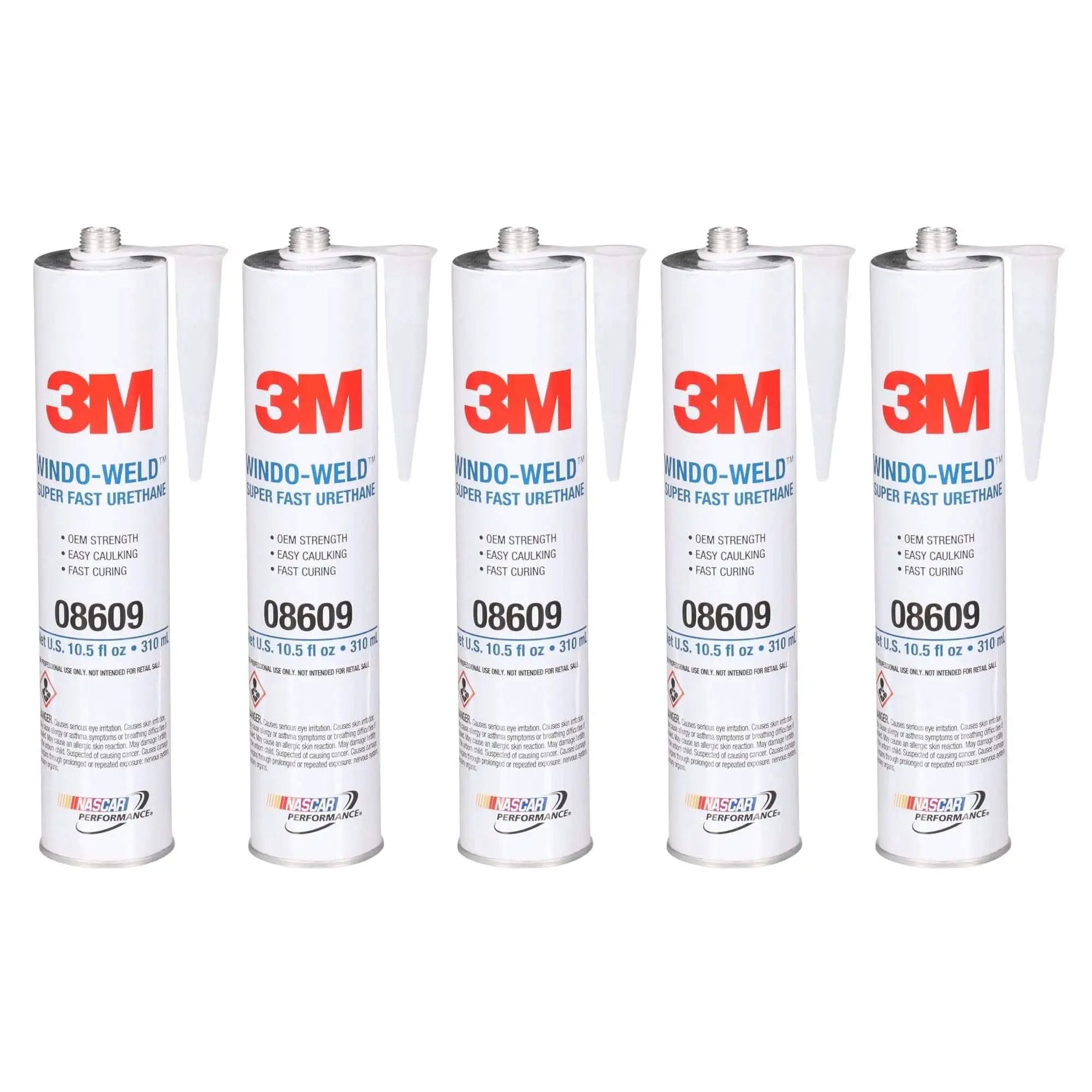 Five-pack of Window-Weld Super Fast Urethane Black Cartridge 10.5 fl oz (311 mL), displayed in a row.