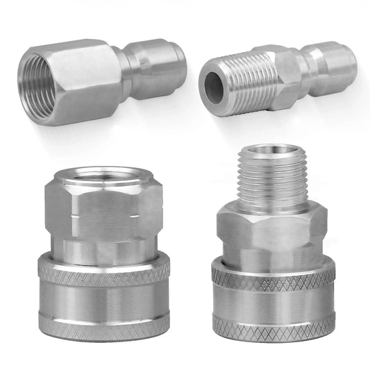3/8 Inch Pressure Washer Quick Connect Fittings Set Stainless Steel 5000 PSI Male And Female Thread Adapters For Home And Commercial Use Heavy Duty Leak Proof Pro Grade Build Universal Quick Connect Couplers 4 Pack