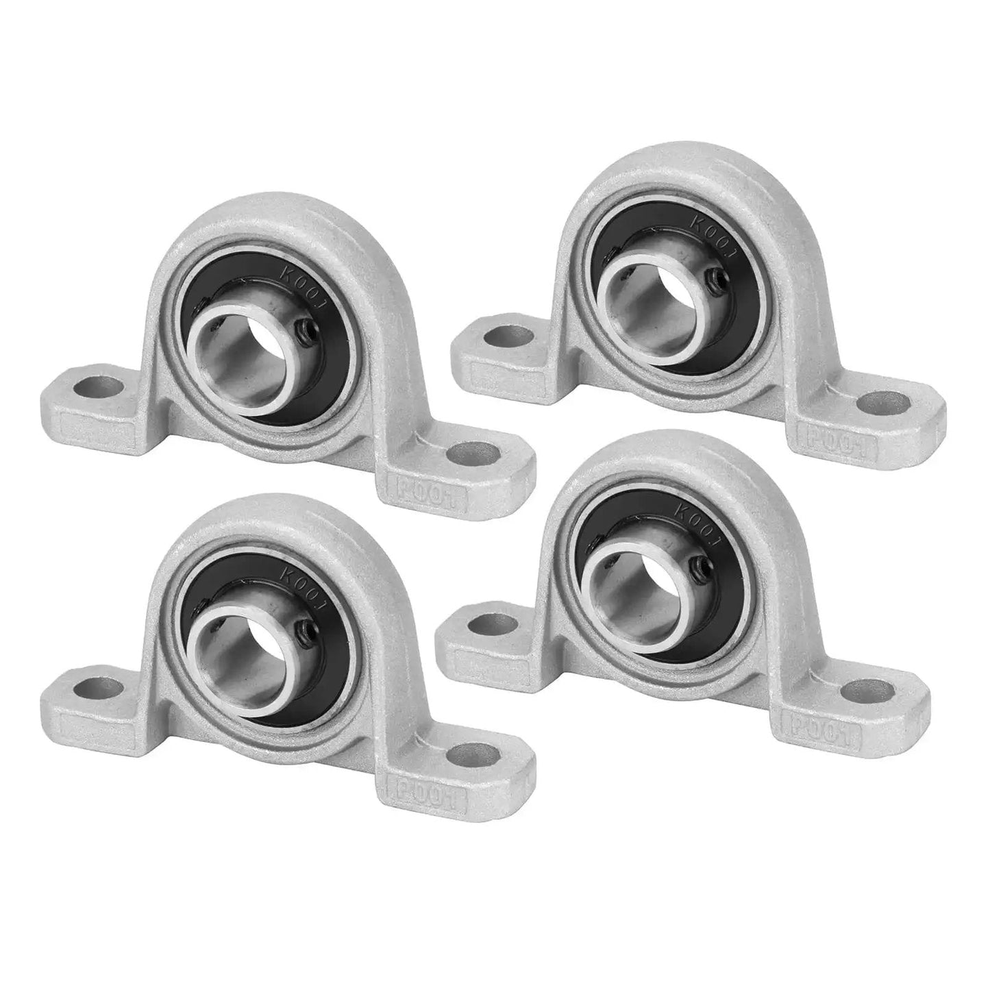4 Pack 12mm Pillow Block Bearings Set For Linear Shafts Self Aligning Flange Mounted Zinc Alloy Plummer Bearing Bore 12mm 0.47 Inch Durable Rust Resistant KF001 KP001 Great For CNC Robots And DIY Builds visible from front view with flange mount and zinc alloy material.