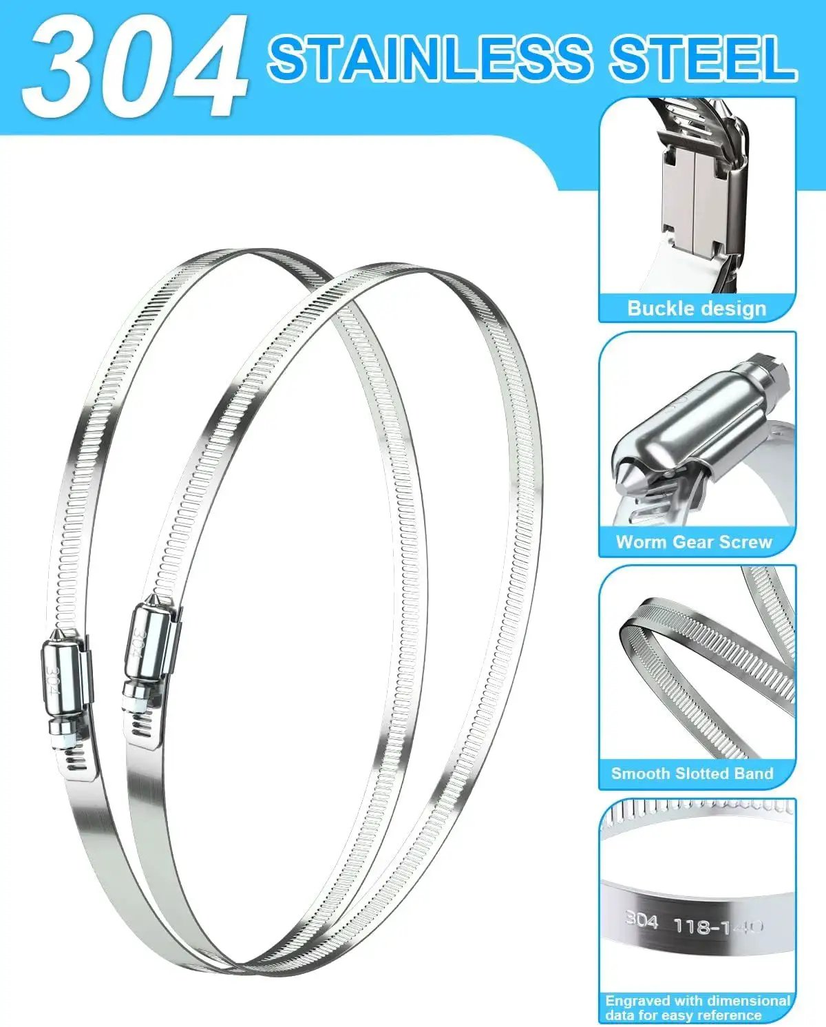 Six Pack Four Inch Stainless Steel Hose Clamps Adjustable Worm Gear Clamps For Pipe Fuel Line Intercooler Tube And Automotive Plumbing