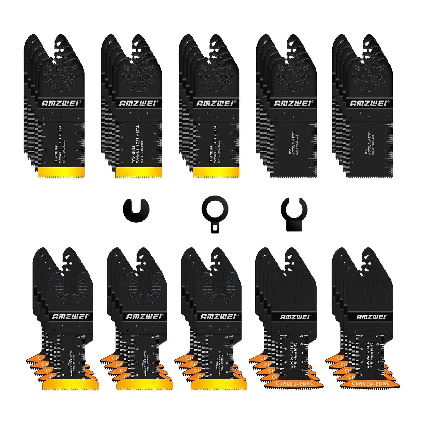 Titanium Oscillating Tool Blades Set, 50 Pcs Includes 6 Titanium Blades, 22 Curved Edge HCS Blades, And 22 HCS Blades